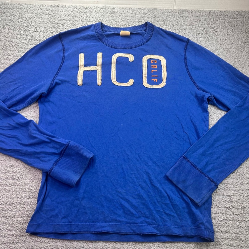 Hollister Long Sleeve Tee HCO Applique Blue Size M Y2K Vintage 2000s Surf Retro